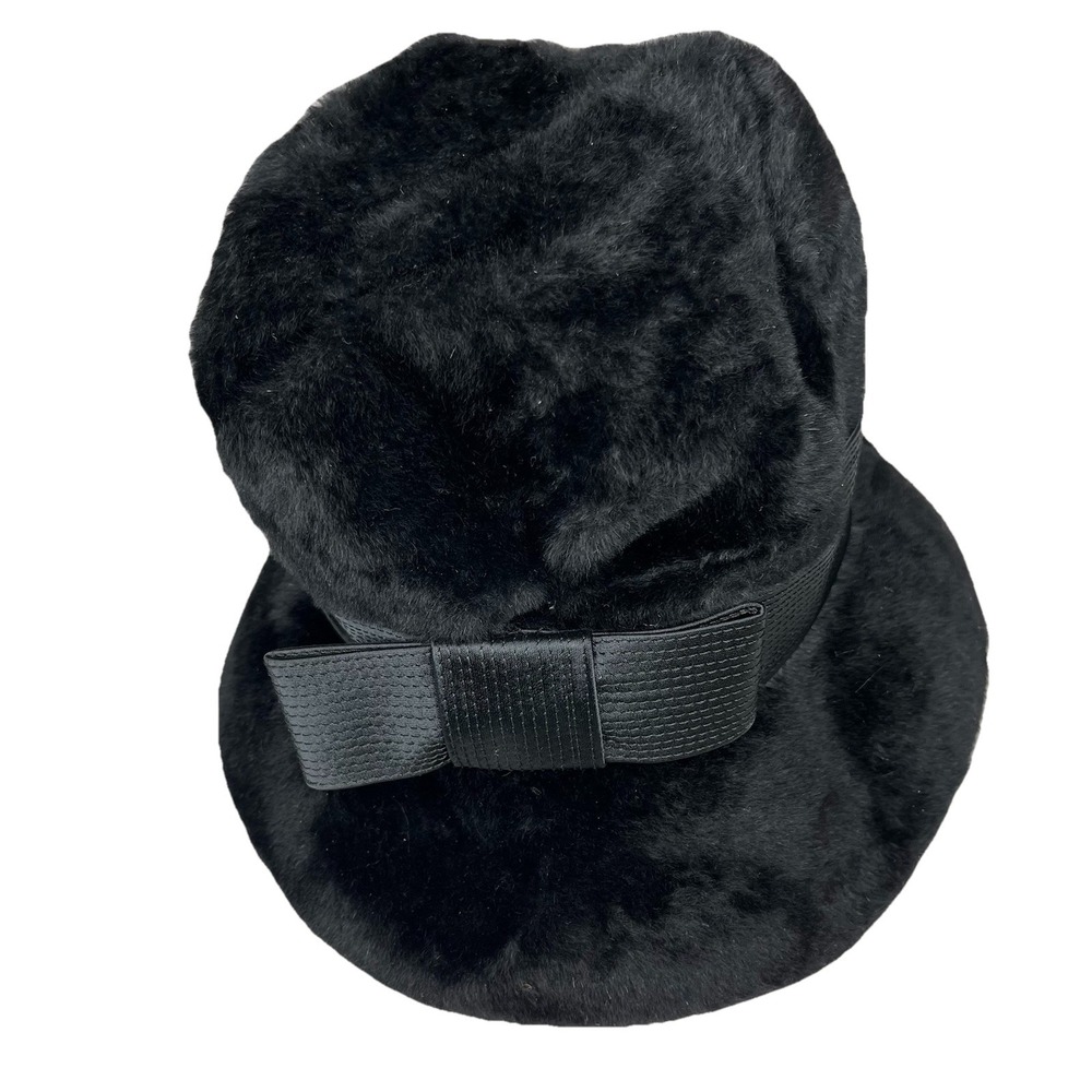 Vintage Duchess Saks Fifth Avenue 1960's Style Black Fuzzy Bucket‎ Woman's Hat